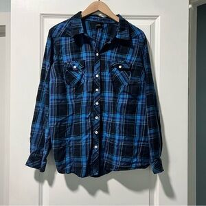 Torrid Women’s Button Up Top Shirt Cotton Long Sleeve Plaid Pockets Plus Sz 2